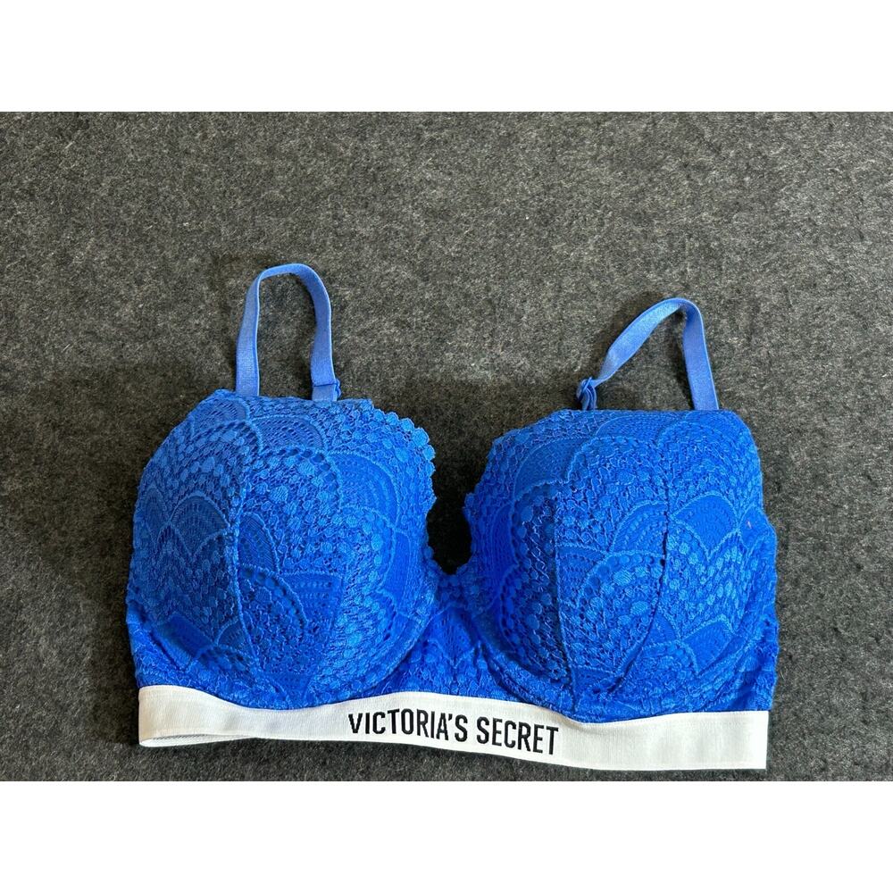 Victorias‎ Secret Bra 32DD Logo Lined Demi Lace Blue Underwire Multi Way Strap